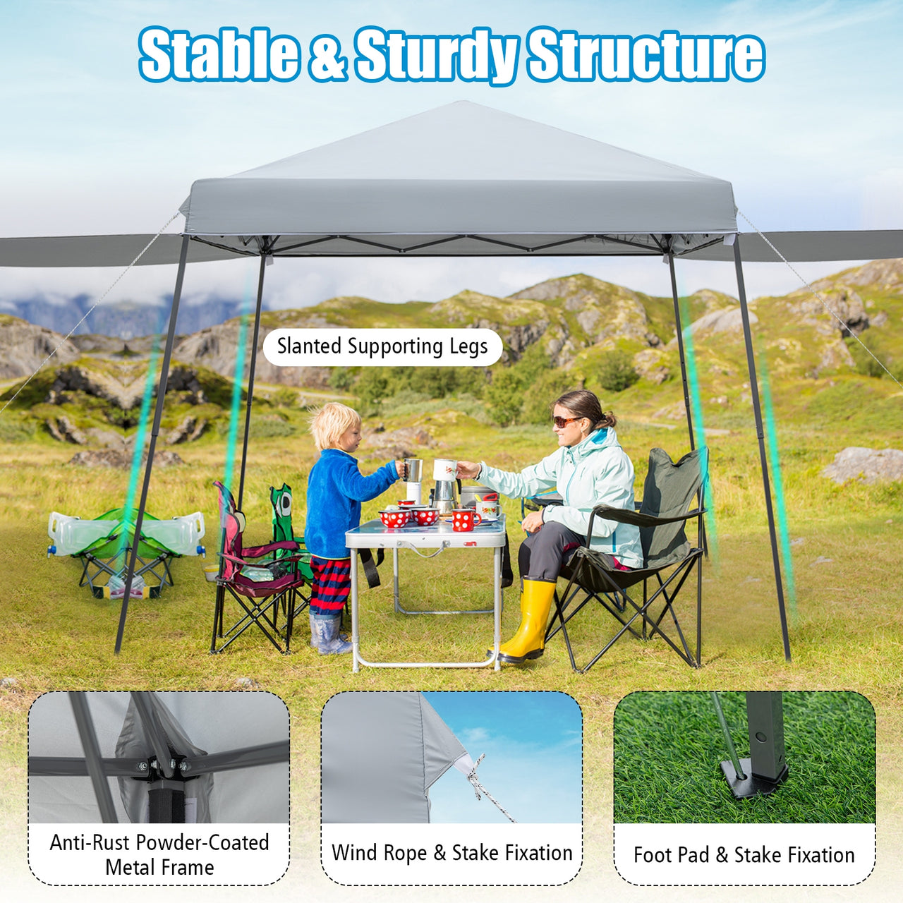 Portable Pop-up Canopy with Sidewalls & Awnings 10x10 Feet Gray