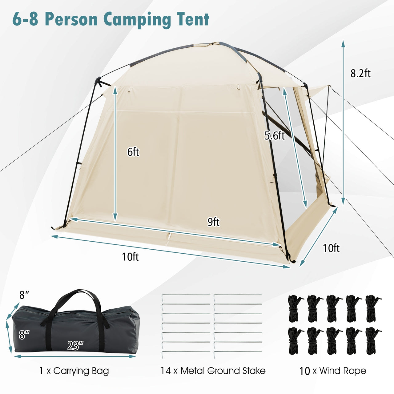 Screened Canopy Tent with Vestibule and Zippered Door 10x10 Feet