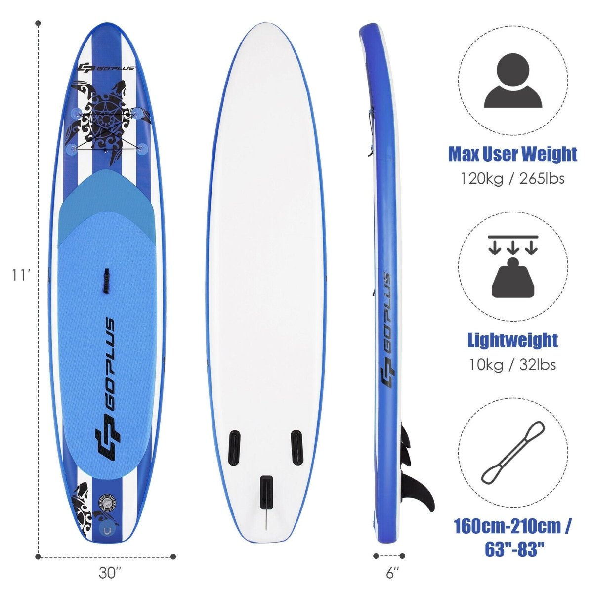 Inflatable Adjustable Paddle Board with Carry Bag 10.6 or 11 Feet - GoPlus - Inflatable Stand - Up Paddleboards - GTIN0736542321623 - 3