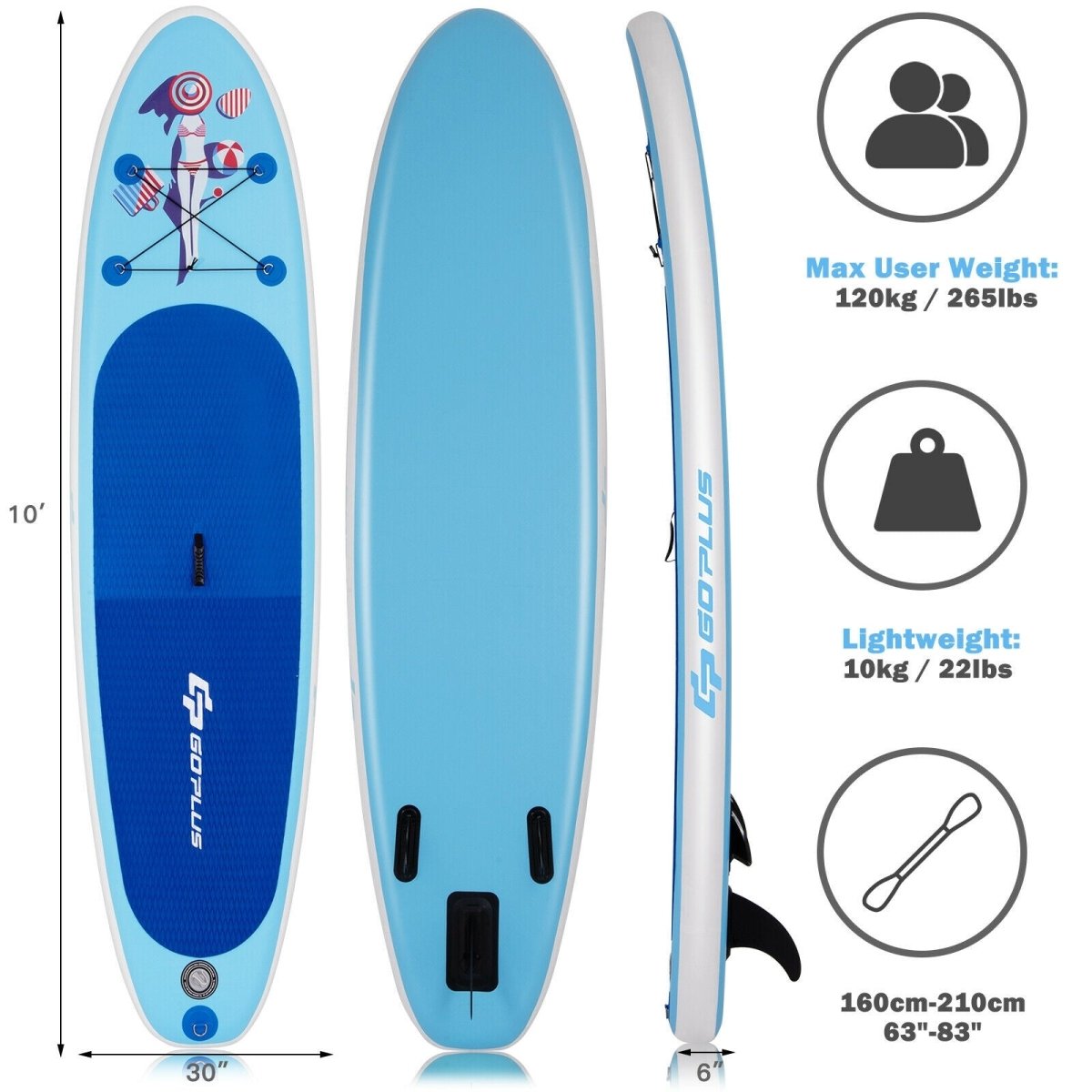 Inflatable Stand Up Paddle Board with Adjustable Paddle Pump 10 Foot - GoPlus - Inflatable Stand - Up Paddleboards - GTIN0796914955597 - 3