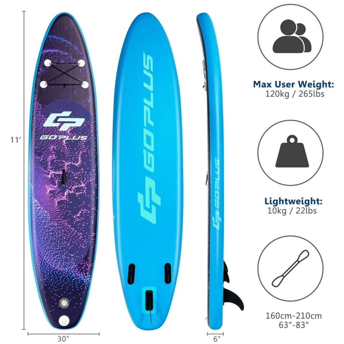 Inflatable Stand Up Paddle Board with Aluminum Paddle & Pump 11 Feet - GoPlus - Inflatable Stand - Up Paddleboards - GTIN07335697720188 - 3