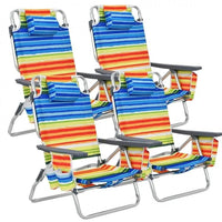 Thumbnail for Outdoor Folding Backpack Beach Reclining Chair with Pillow 5 - Position Set of 4 Navy & Yellow - Costway - Chairs & Lounges - GTIN331475211 - 4