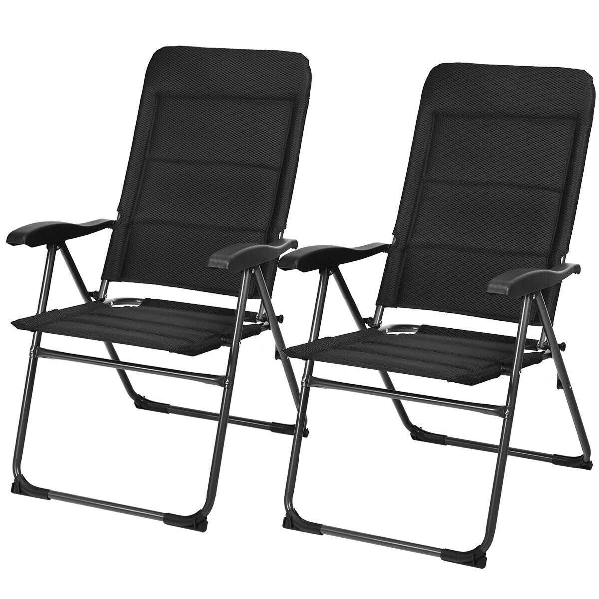 Outdoor Folding Chairs with Adjustable Backrest Set of 2 Black - Costway - Chairs & Lounges - GTIN - 1