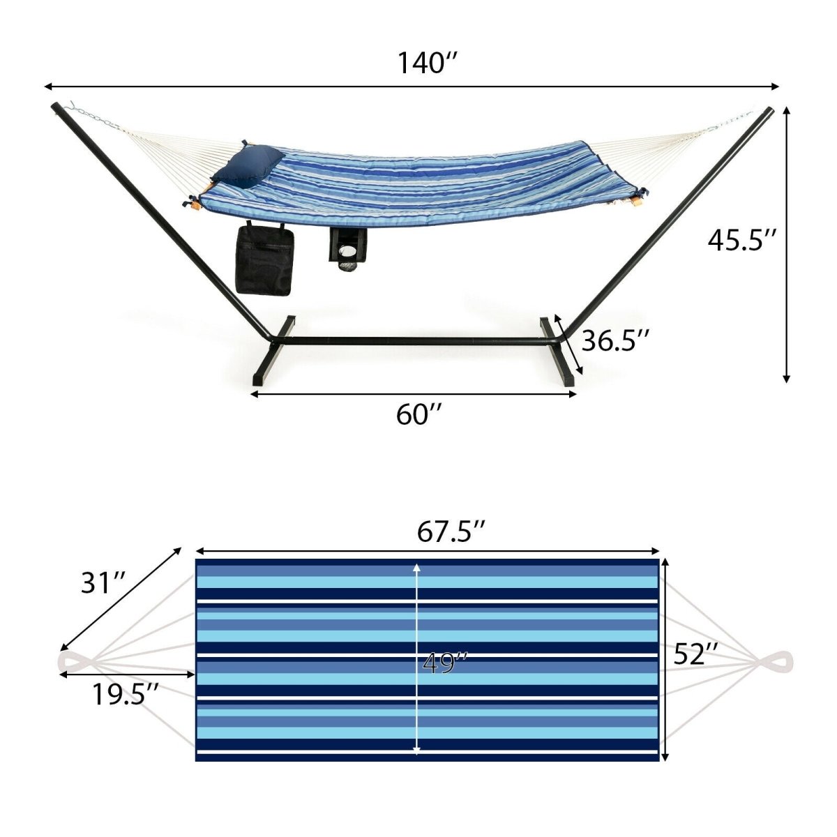 Outdoor Hammock Chair Stand Set with Pillow Cup Holder - Costway - Hammocks & Hanging Chairs - GTIN0736542323368 - 4