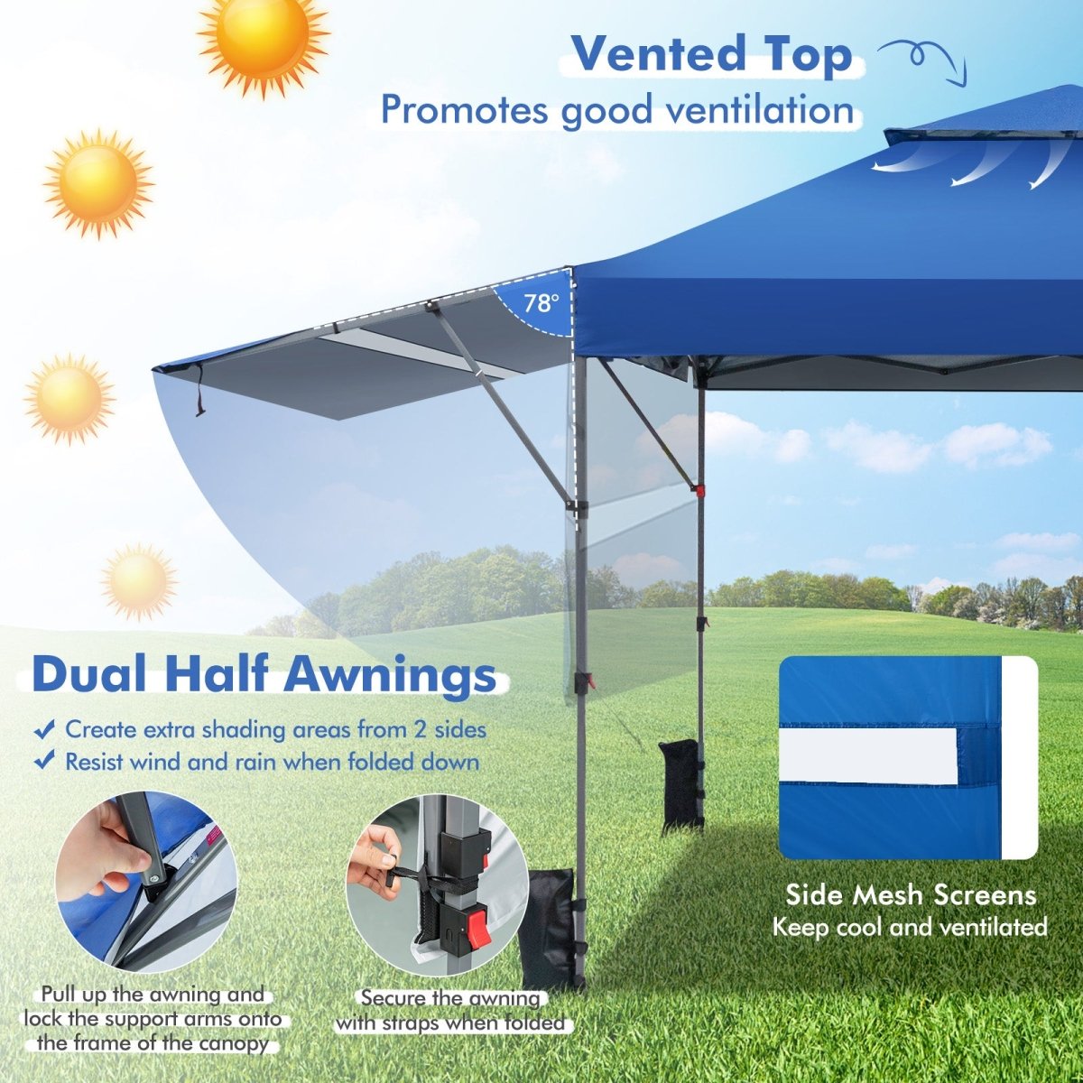 Outdoor Instant Pop - up Canopy Tent with Dual Half Awnings 10x17.6 Feet - Costway - Canopy Tents - GTIN0783501268550 - 6