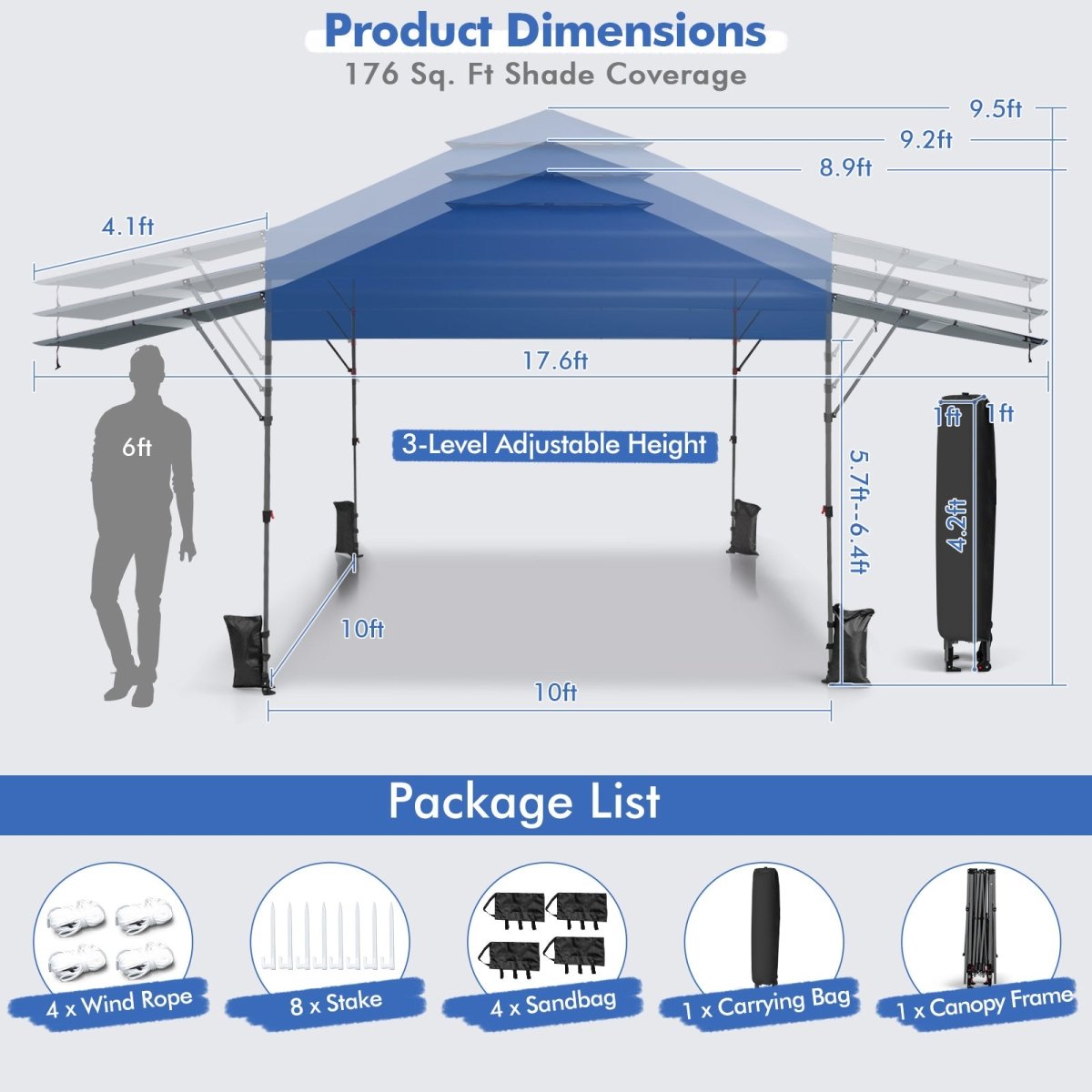 Outdoor Instant Pop - up Canopy Tent with Dual Half Awnings 10x17.6 Feet - Costway - Canopy Tents - GTIN0783501268550 - 5