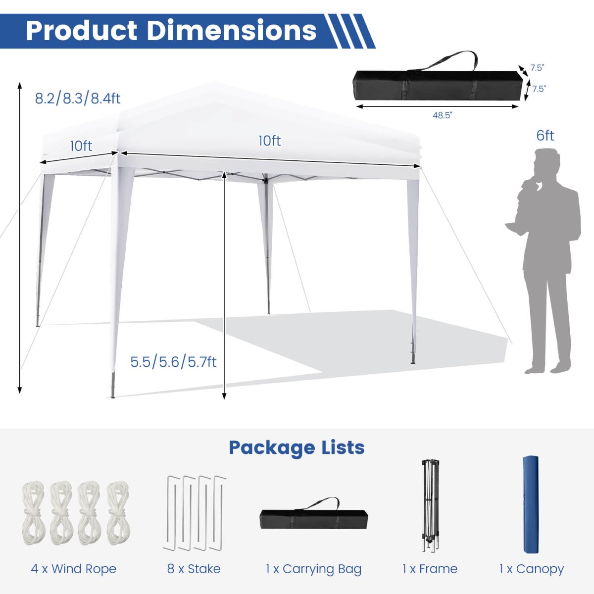 Outdoor Pop - up Canopy Beach Camp 10x10 Feet - Costway - Canopy Tents - GTIN0783501298199 - 2