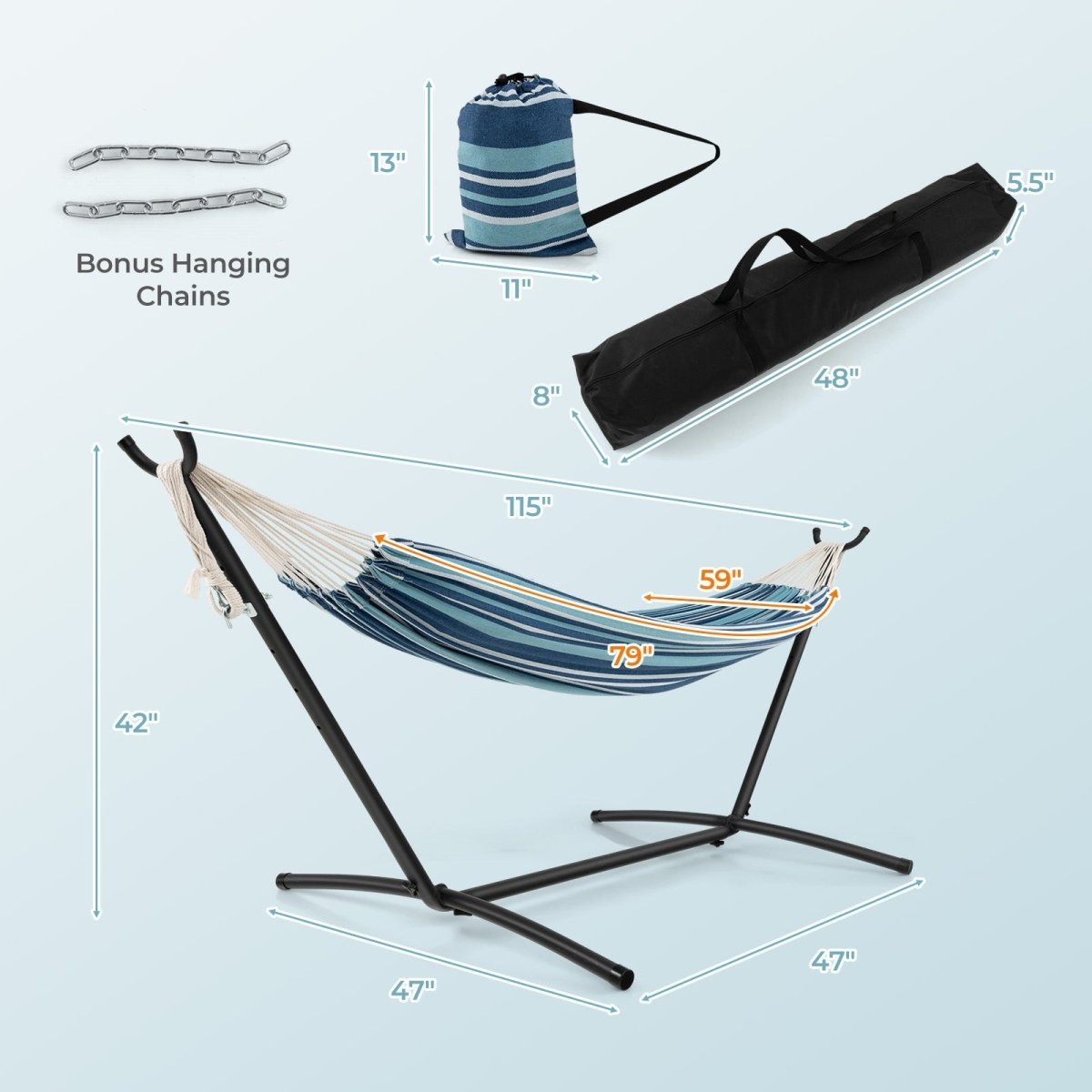 Portable 2 - Person Hammock with Stand and Carrying Case Blue - Costway - Hammocks & Hanging Chairs - GTIN - 2