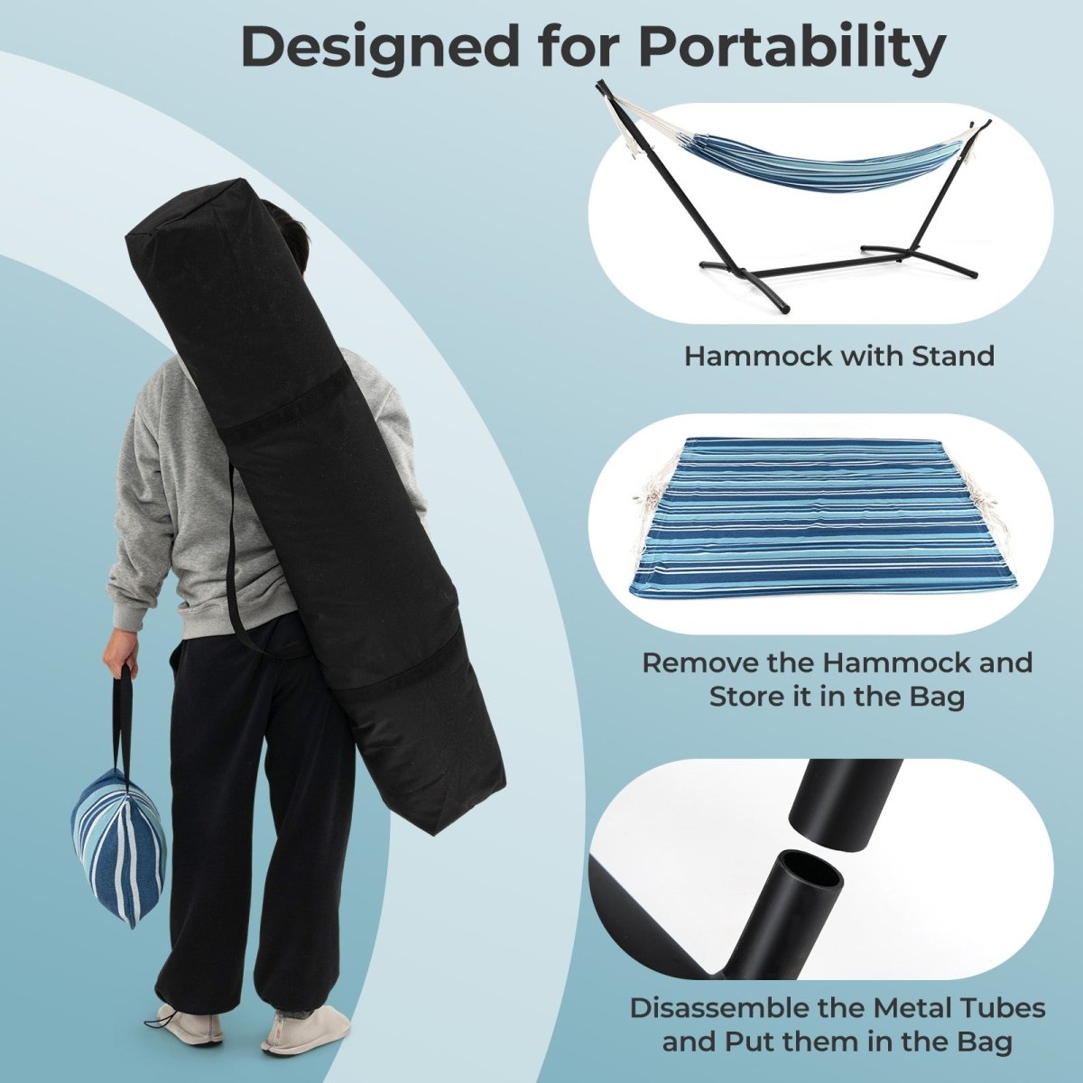 Portable 2 - Person Hammock with Stand and Carrying Case Blue - Costway - Hammocks & Hanging Chairs - GTIN - 3