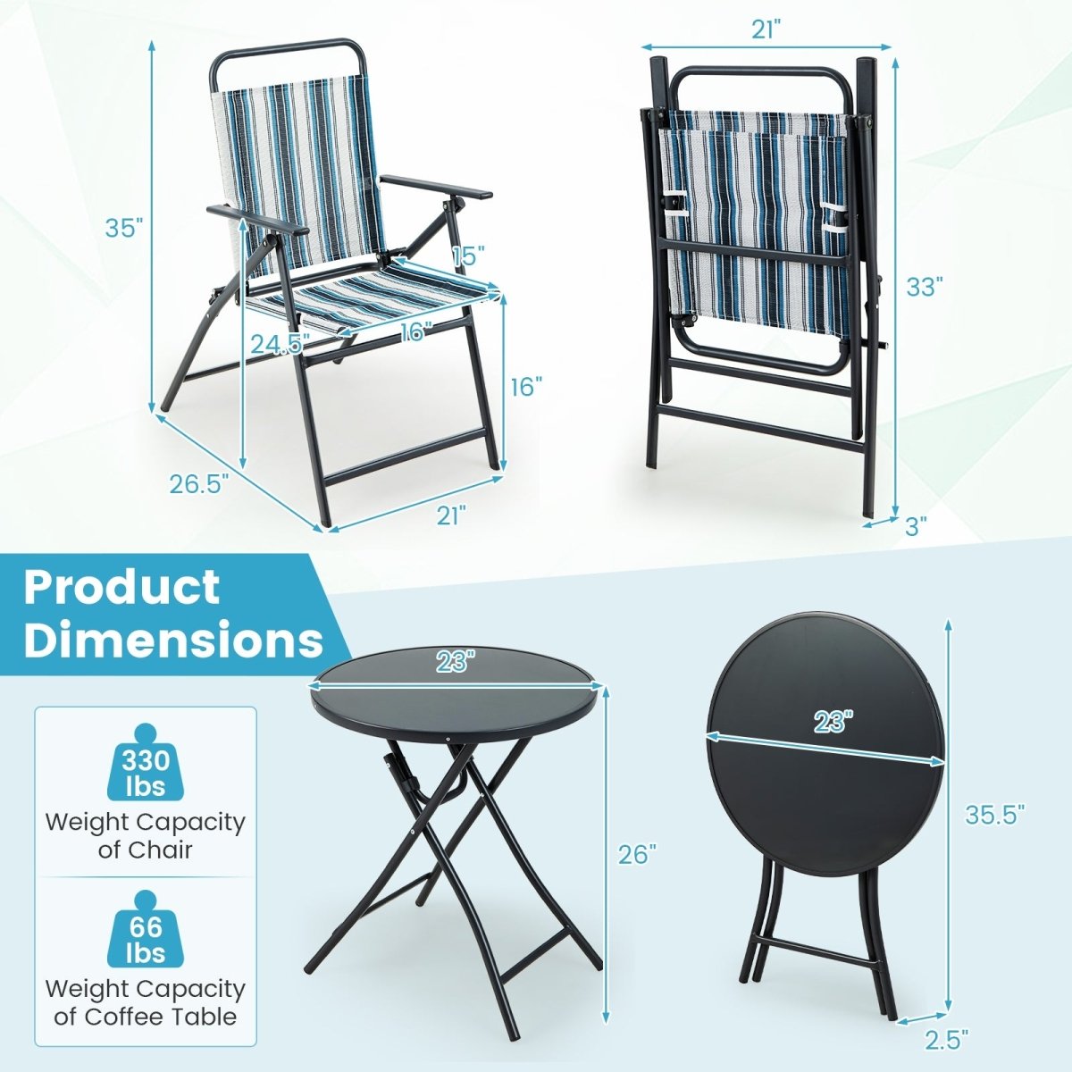 Portable 3 Piece Outdoor Folding Chair Set - Costway - Chairs & Lounges - GTIN - 3