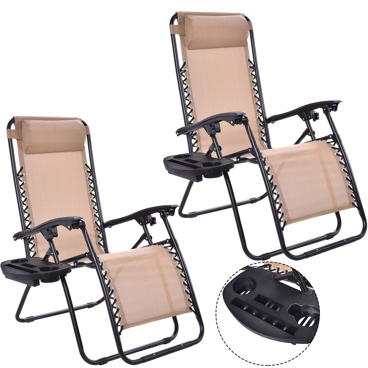 Set of 2 Folding Lounge Chairs Zero Gravity